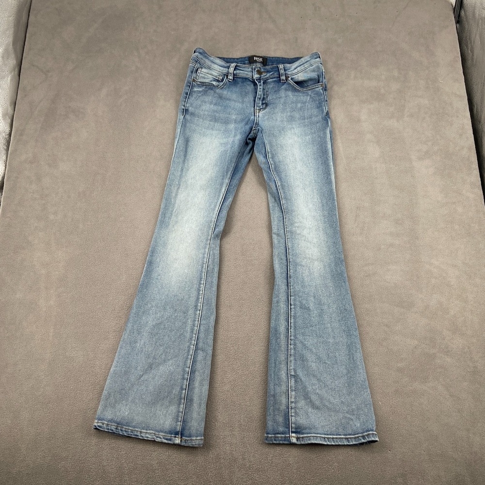 Rise Supply Co Flare Jeans Womens 7 Blue Denim Rayon Stretch Mid Rise Light Wash